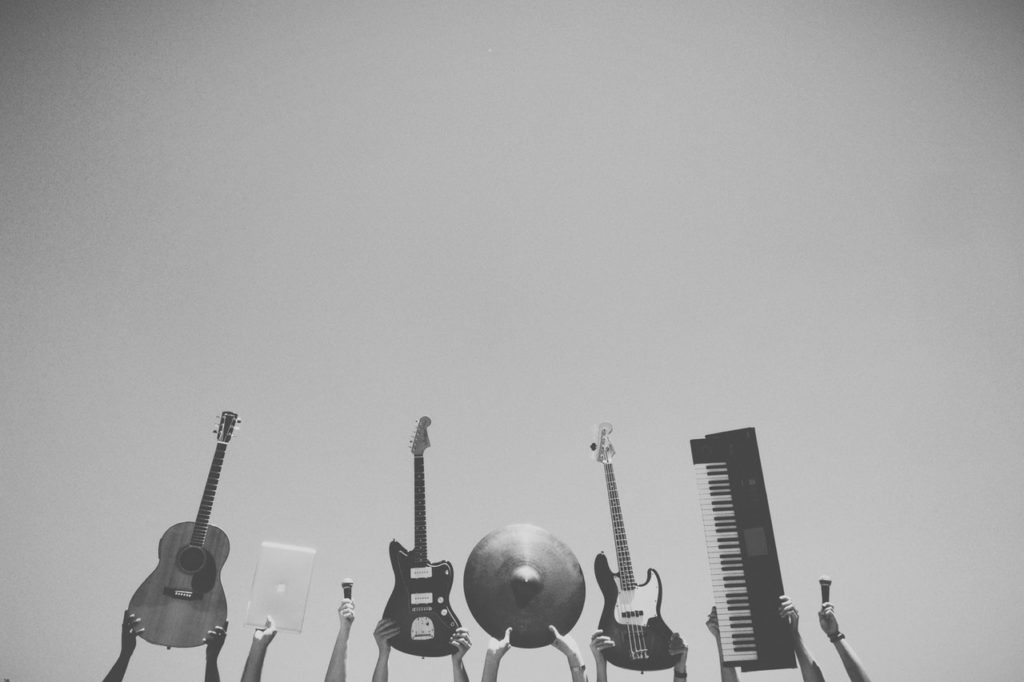 black and white picture of musical instruments